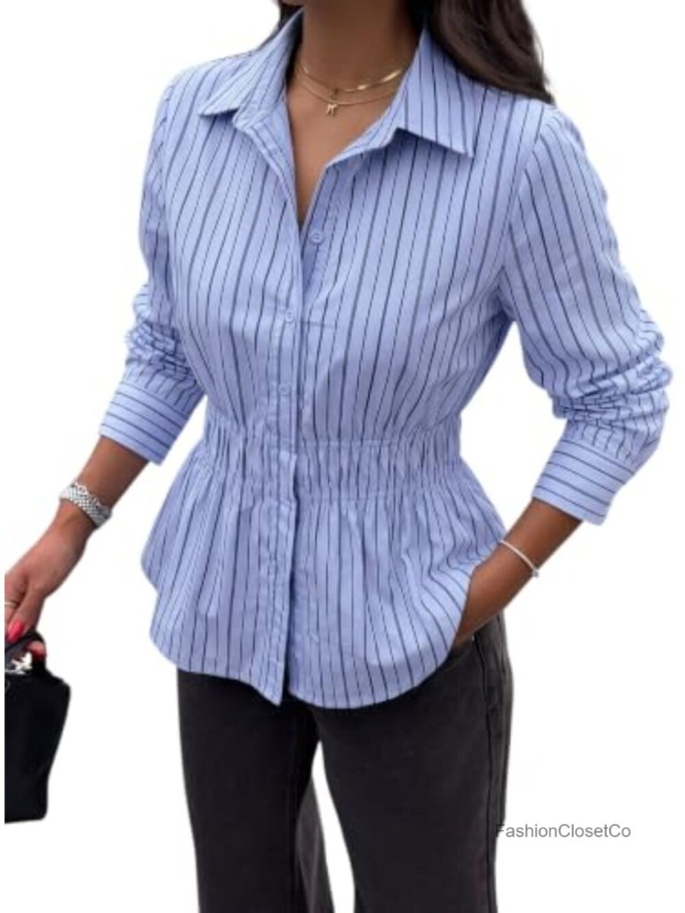 Women's Cotton Peplum Button Down Blouse - Casual Work Shirt